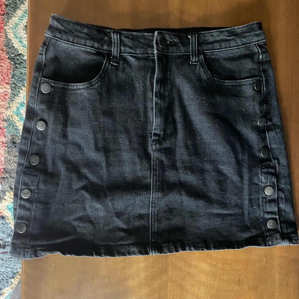 Black Denim Skirt with Side Snaps